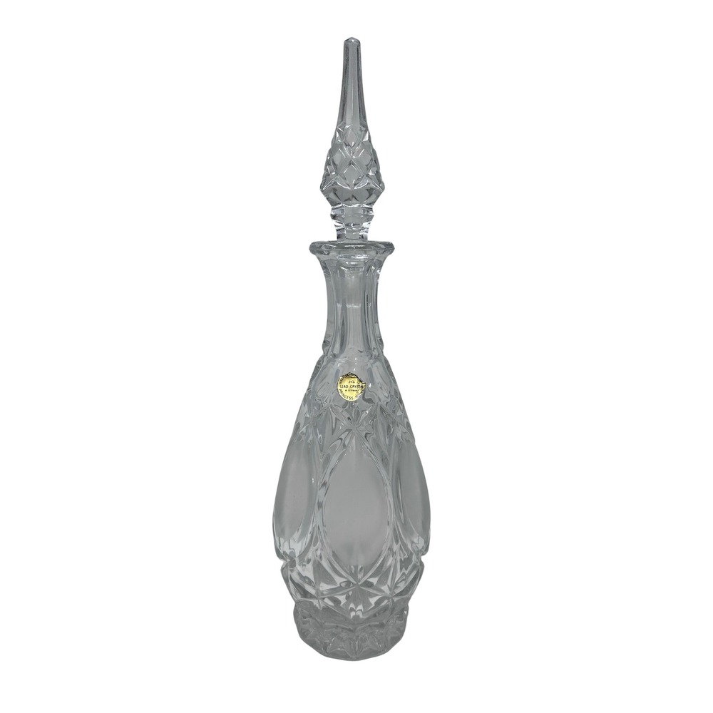 Princess House W Germany Lead Crystal Decanter Stopper Tall Etched Glass Barware